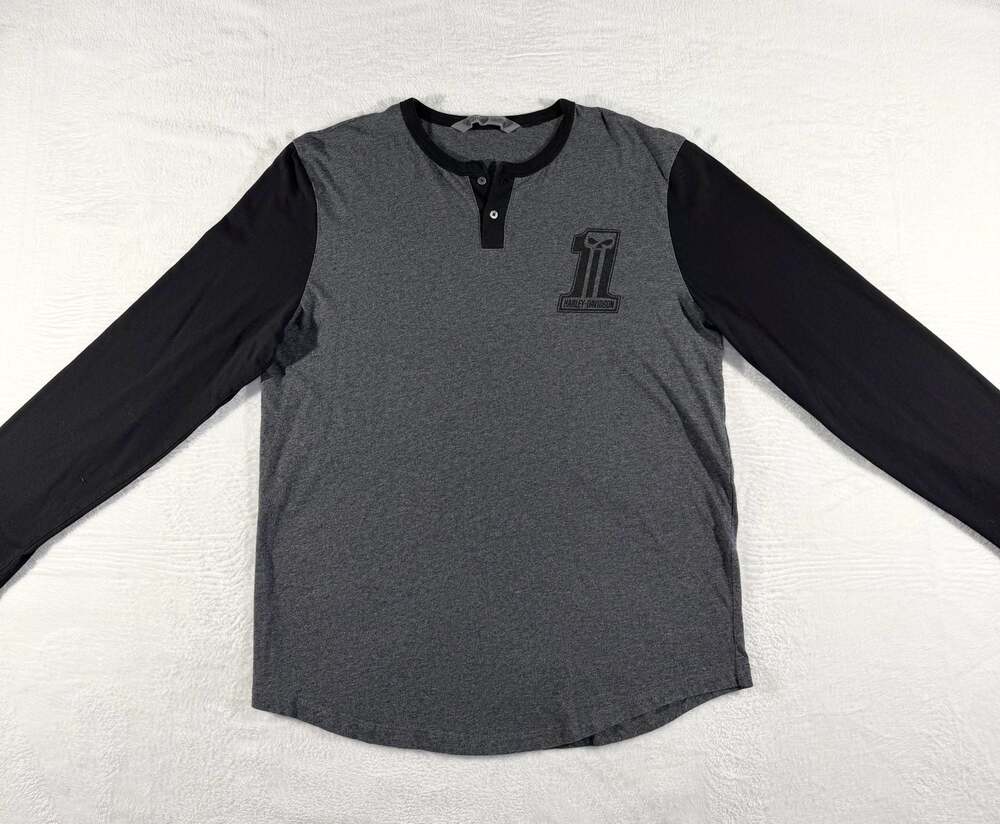 Harley-Davidson Men's Long Sleeve Henley Shirt Gray Black Size M/L